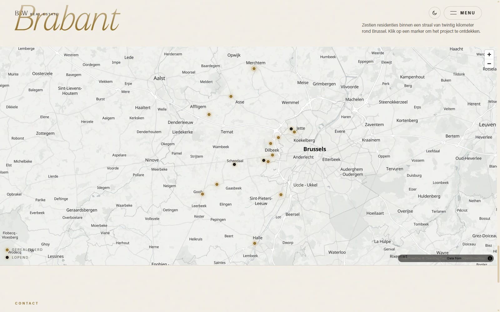 Interactieve kaart met de zestien residenties rond Brussel
