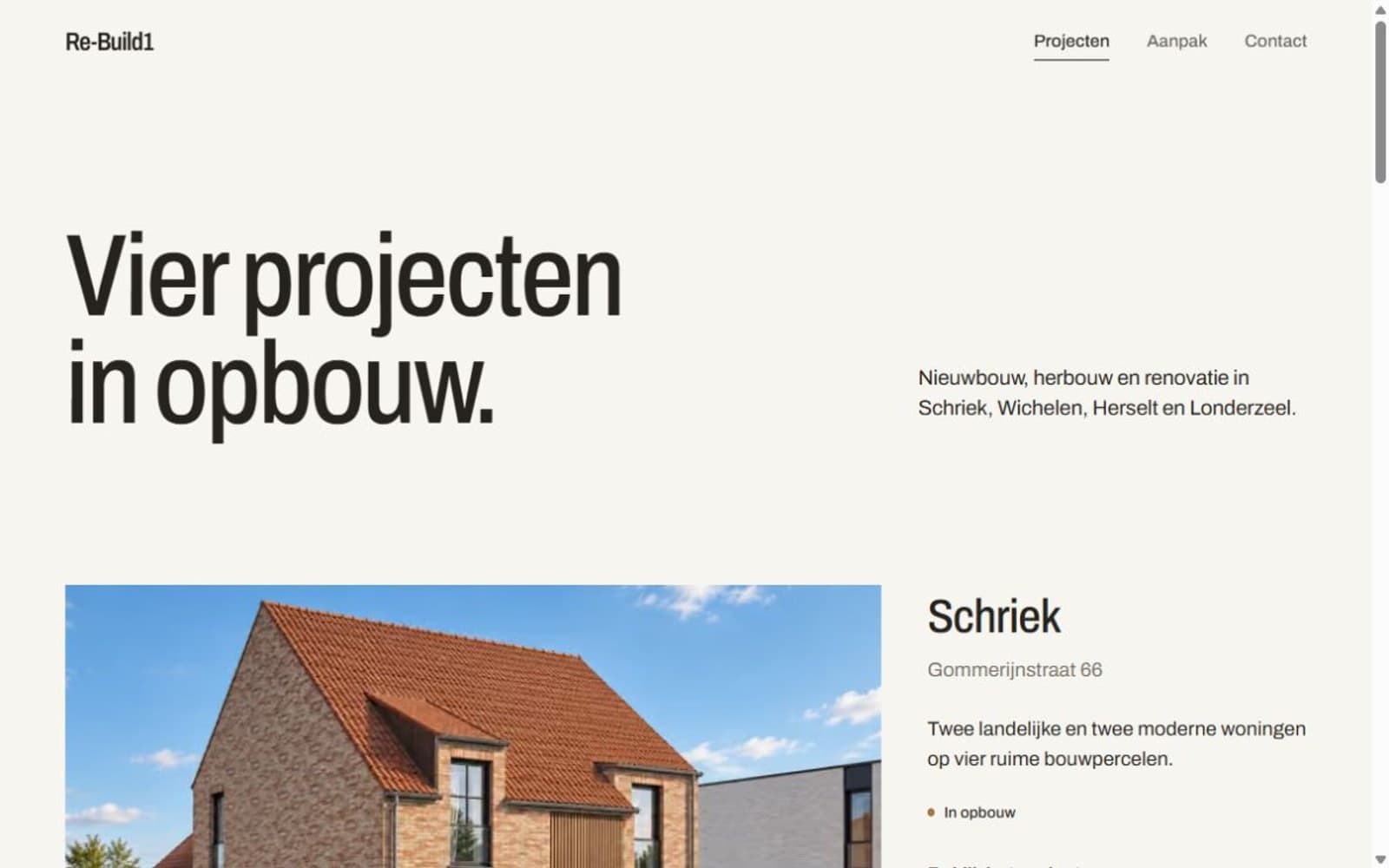 Het projectoverzicht van Re-Build1 met ruime beelden en heldere projectinformatie